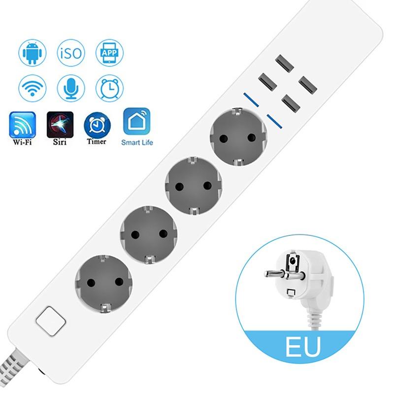 WIFI Smart Power Strip with 4 AC Outlets + 4 USB EU Plug Timer Switch Socket Timing Bluetooth Control Multi-functional Socket