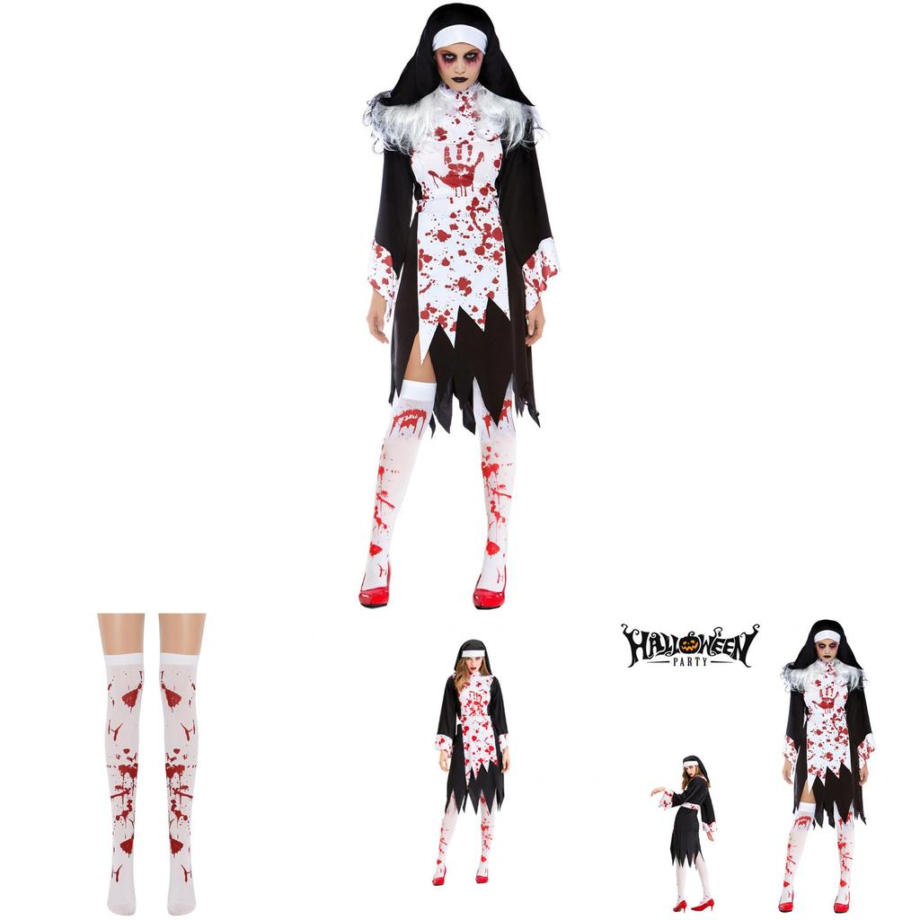 Irregular Hem Nun Cosplay Costume For Halloween Parties