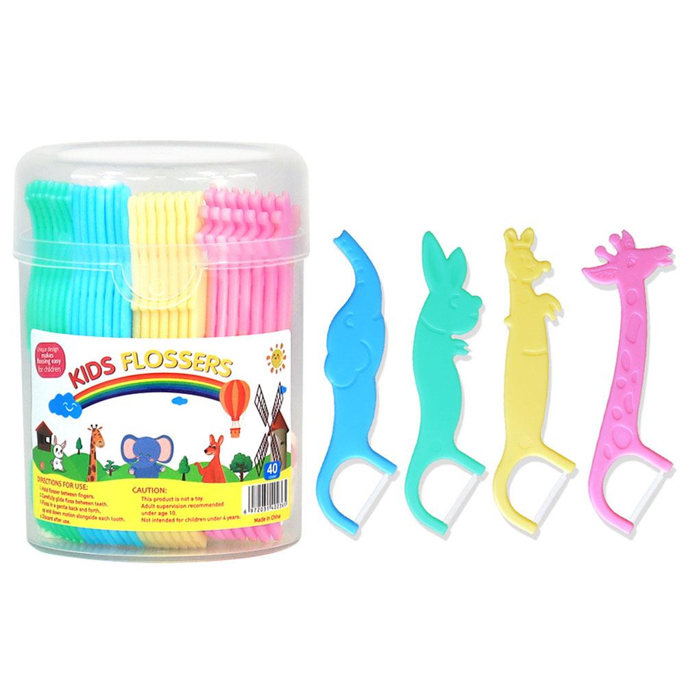40Pcs Coloful Dental Floss Four Cartoon Animal Shape Toothpicks Interdental Floss Clean Teeth Tool Super Thin Floss Stick