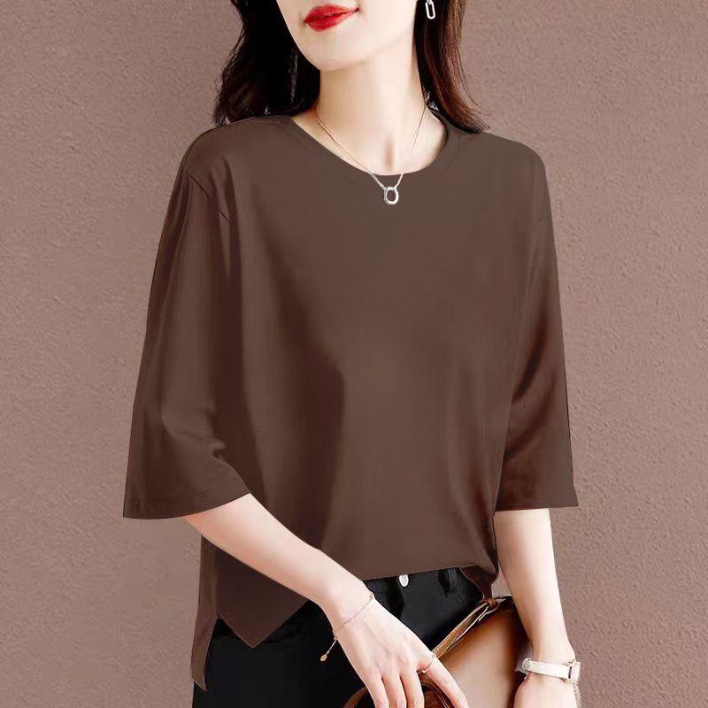 

Экспорт Экспорт Большая Распродажа 100% Чистый Хлопок Италия круглый Вырез Рукава 3/4 Топы Женская Мода Принт Молодежная Футболка Coffee color [pure color]] M