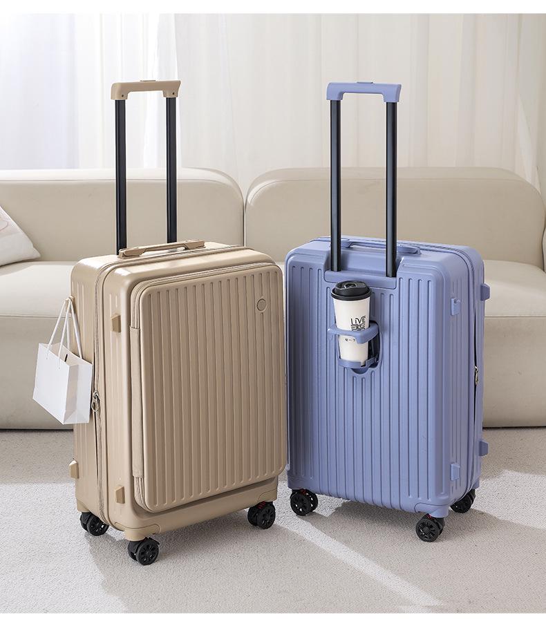 Side-Opening Expandable Luggage Set: Includes Large 24-Inch Suitcase with 20-Inch Carry-On, Silent Universal Wheels, and Trolley Attachment.