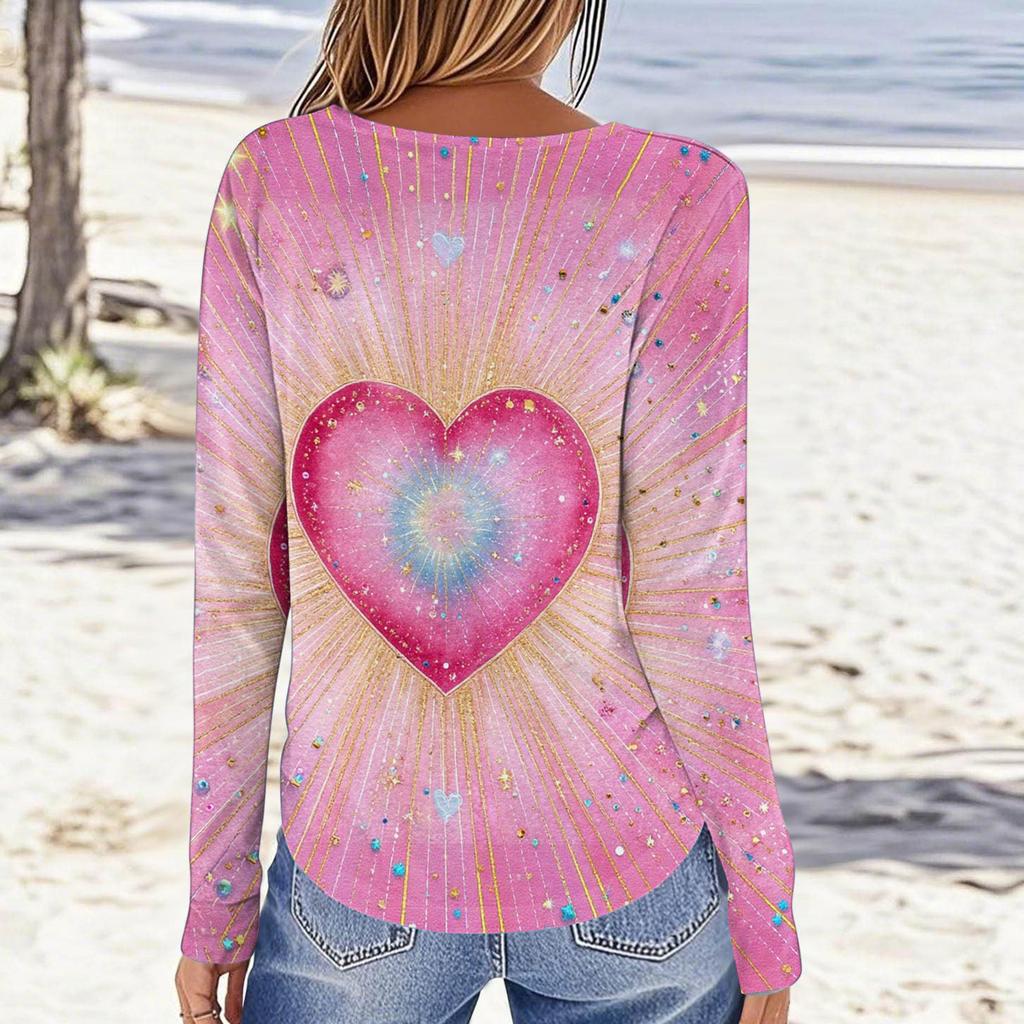 Women's Casual Long,sleeved Valentine's Day Printed Round Neck Top