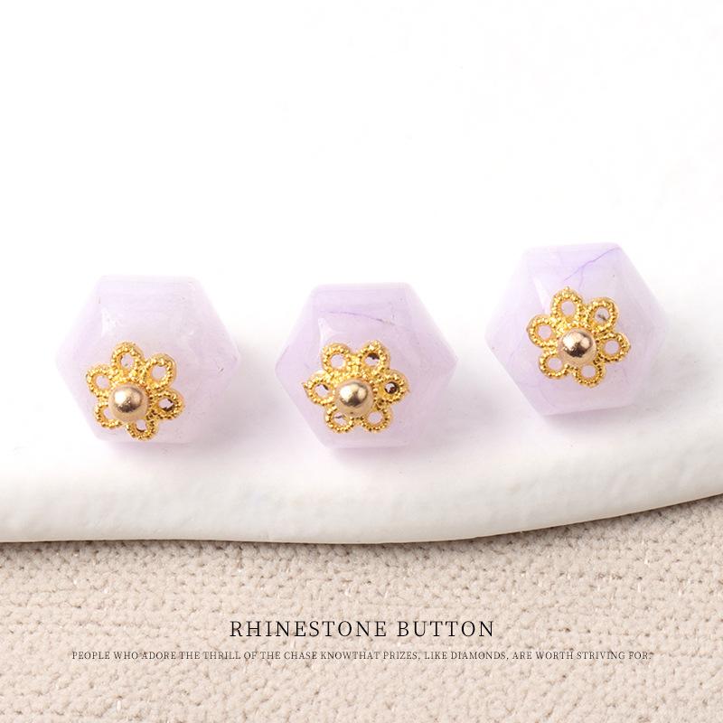 5pcs Flower Tray Jade Hexagonal Bead Button Chinese Tang Style Hanfu Button Shirt Cardigan Sweater Lantern Bead Button
