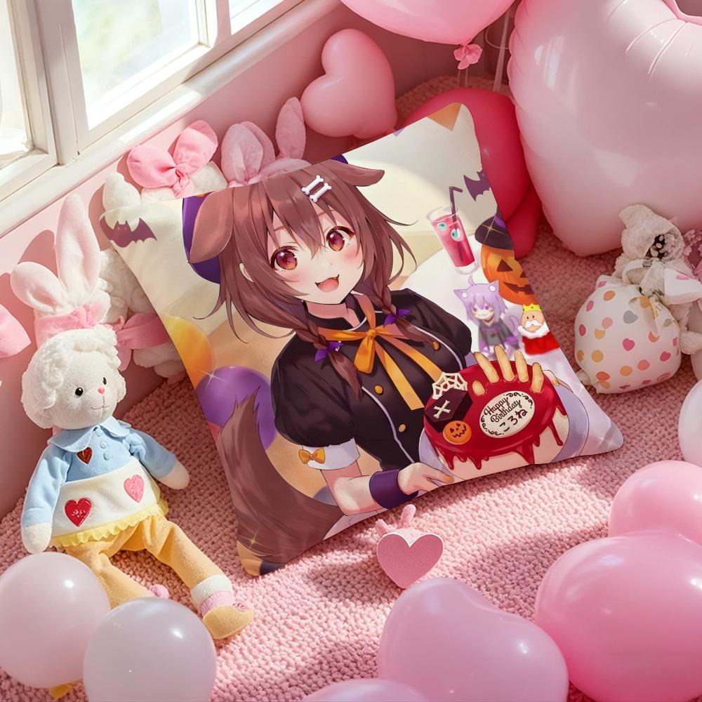 Anime Singer INUGAMI KORONE Cushion Cover Pattern Printed Pillowcase for Living Room Sofa Cushion Cover & Bedroom Decor