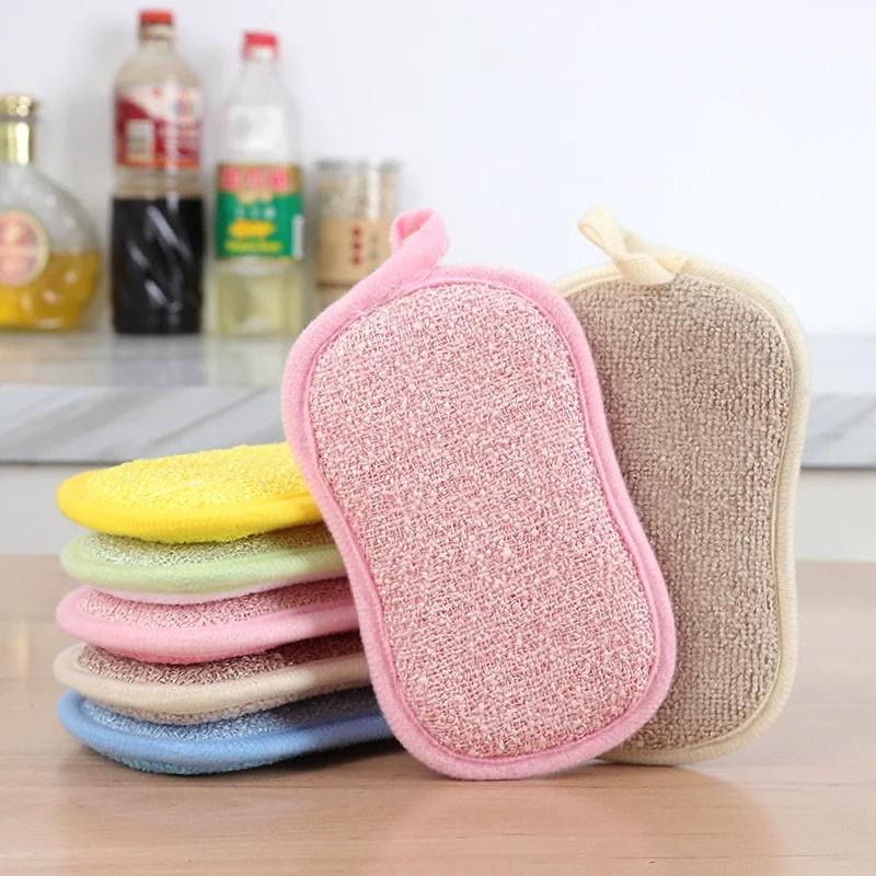 5/10Pcs Super Absorbent Microfiber Double Sided Scrub Sponge For Dishwashing Kitchen Bathroom Clean Cloth Eraser