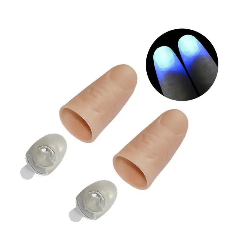 1/2/4pair Thumb Tip Finger Fake Magic Trick Funny Flashing Fingers Funny Prank Party Magician Accessories LED Glow Festival Gift