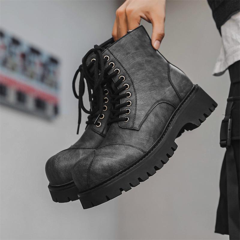 

Большие высокие ботинки Martin, мужские туфли дерби, ботинки челси на платформе в британском стиле, модные универсальные мужские ботинки 44789-J 38 чёрный