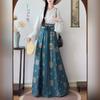 Chinese Tang Dynasty Style Hanfu For Women Printed Crew Neck Shirt Waist One Piece Skirt Daily Commuting Suit