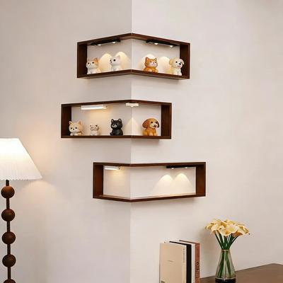 Corner Wall Shelves Wood Corner Floating Storage Shelves Wall-Mounted Display Rack for Book Plants Photos