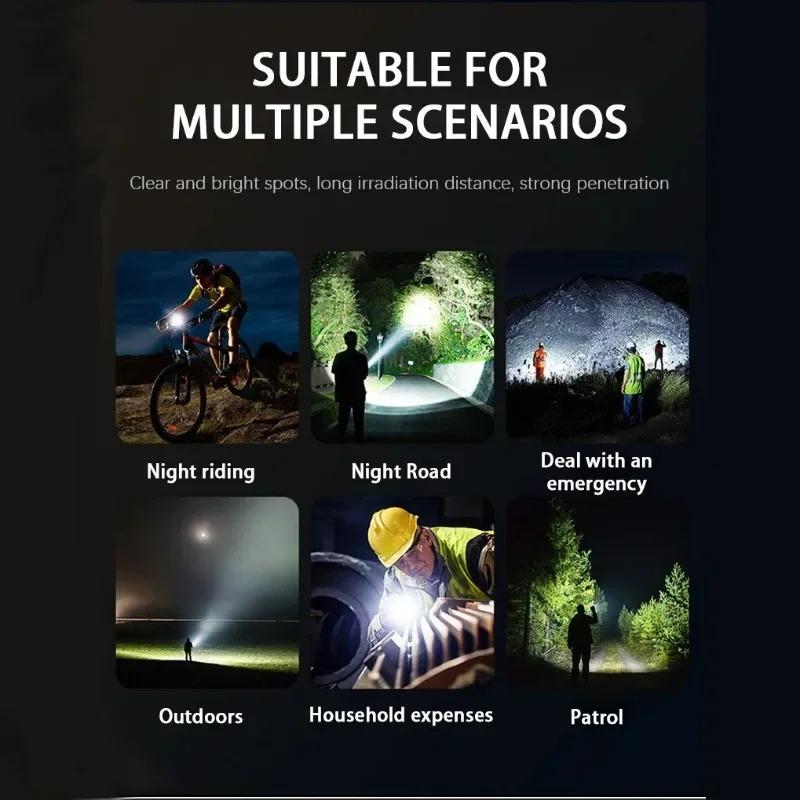 FLSTAR FIRE Strong Light Flashlight Type-C Charging Telescopic Zoom Long Range White Laser Lantern Home Outdoor Camping Torch