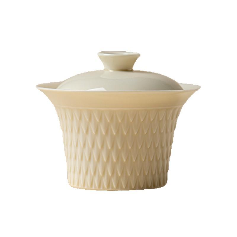 Dingware Ceramic Dragon Scale Gongfu Tea Set with Gaiwan, Anti-Scald Tea Bowl, and Custom Cup