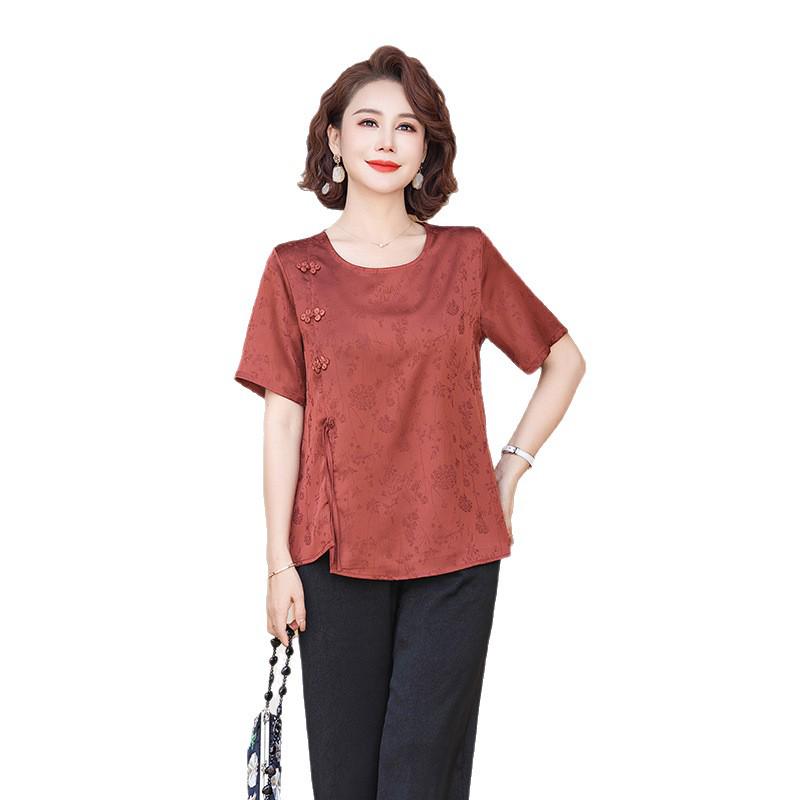 Summer 2025 Trendy Two-Piece Set for Middle-Aged Women - Stylish Short-Sleeved T-Shirt & Bottoms