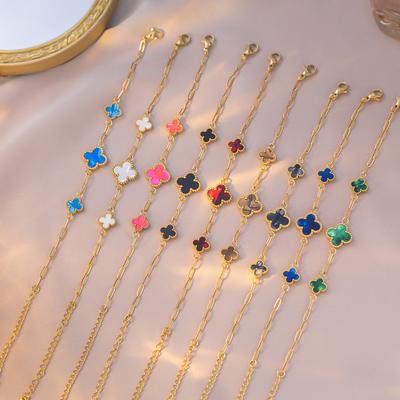 Pulseira Trevo de Quatro Folhas de Aço Titânio Luxo Leve que Não Desbota Madrepérola Cinco Flores 18K Celebridade da Internet Mesmo Pulseira Clássica