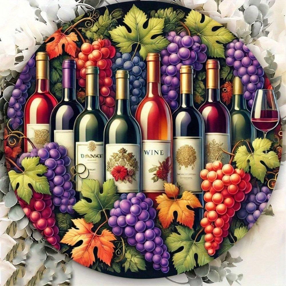 Vintage Grape Metal Tin Sign Round Wall Decor 8x8 Inch for Kitchen