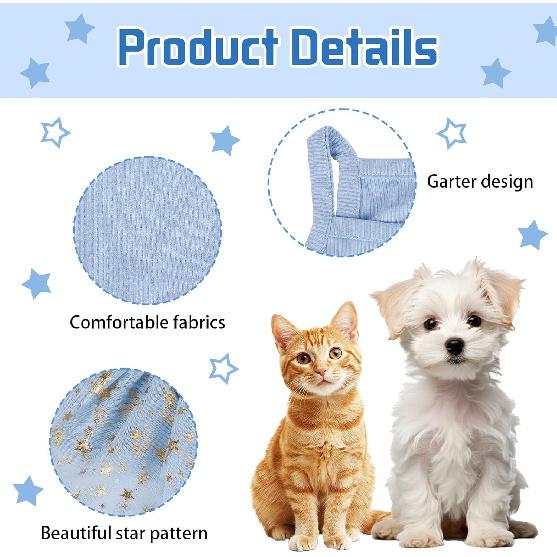 Dog Tutu Dress Cat Dogs Summer Tulle Slip Lace Dress Cute Puppy Glitter Star Skirt Pet Party Clothes for Small Medium Cat Dog (Blue, Medium)