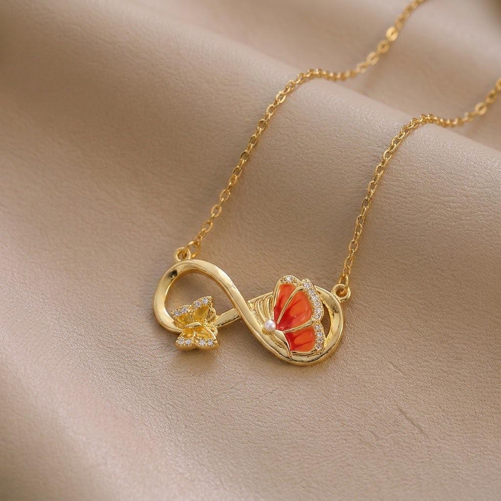 European & American Style Colored Zircon Bird & Butterfly Pendant Clavicle Necklace for Women