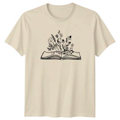 Floral Wildflowers Growing Out Of Open Unisexs TShirt Botanical Illustration
