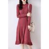 Women's Mid-Length Merino Wool Knit Dress - Autumn/Winter Cashmere Blend Sweater Skirt with Round Neck