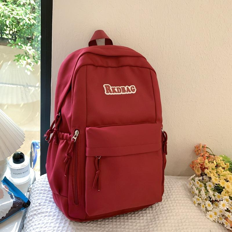 Student Solid Color Schoolbag Women's College Style Backpack Letter Large Capacity Backpack