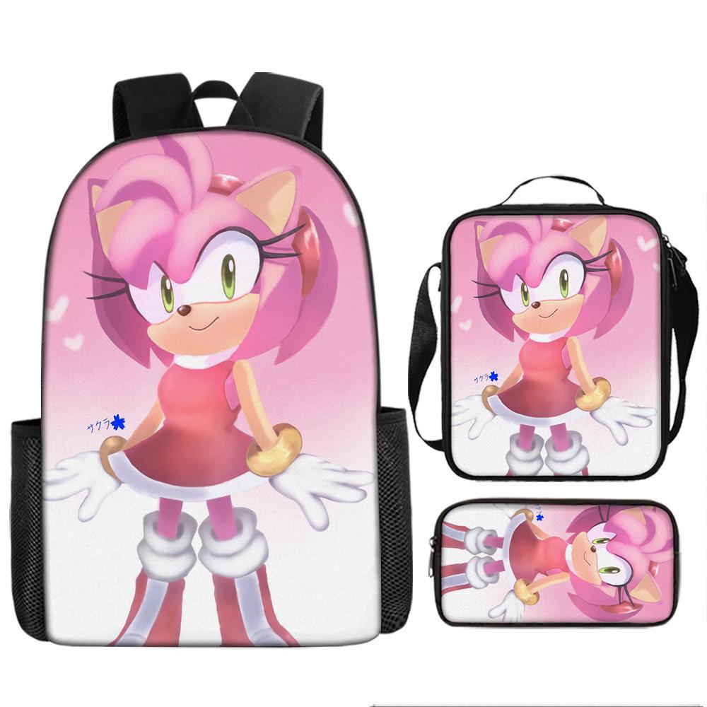 Sonic 2 Backpack Girl Elementary School Cartoon Cute Anime School Bag Lunch Bag Pencil Case Pencil case