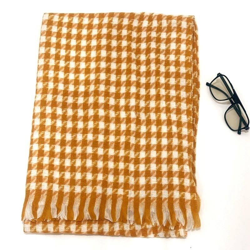 Plaid Scarf Women's Autumn and Winter Versatile Imitation Cashmere Thickened Warm Fringed Scarf Piercing High-end Shawl