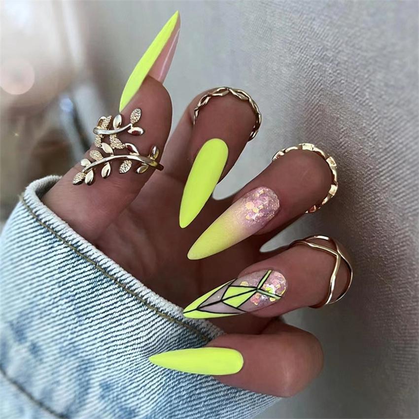 24Pcs Pink Matte French Leopard Square Coffin Press On Nails Artificial Acrylic Fake Nails For Women