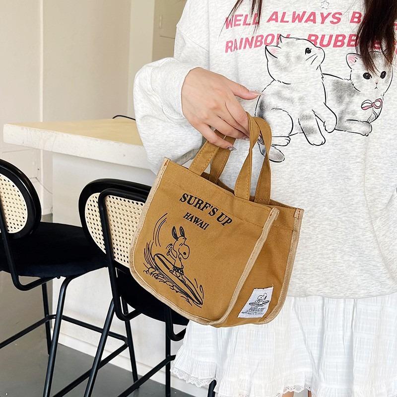 Stylish and cute canvas bag Bento bag New go out small portable lightweight tote bag Daily walking hand bag