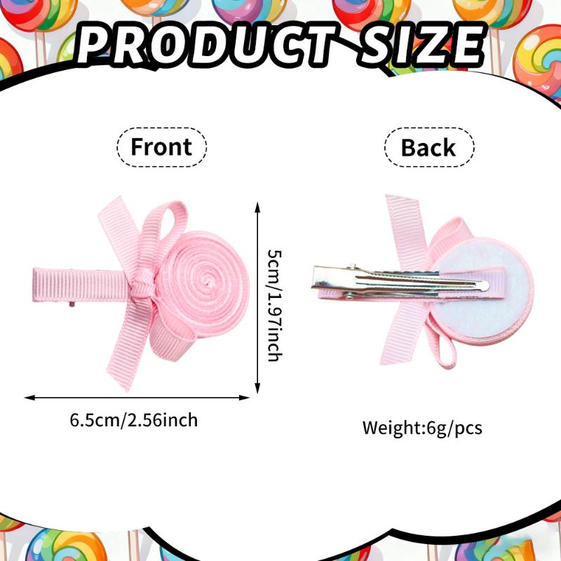 2Pcs Lollipop Bow Hair Clips Sweet Cute Spiral Candy Hairpins Ribbon Barrette For Girls Headdress Hair Accessories