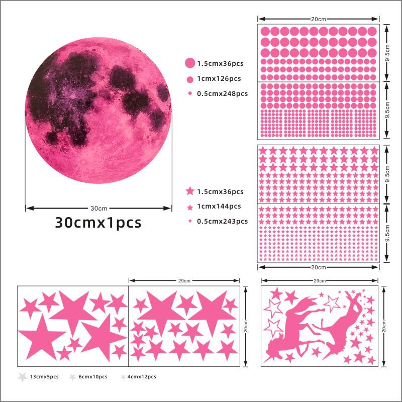 893-Piece Luminous Moon, Unicorn, Stars & Dots Fluorescent Wall Stickers for Children's Bedroom