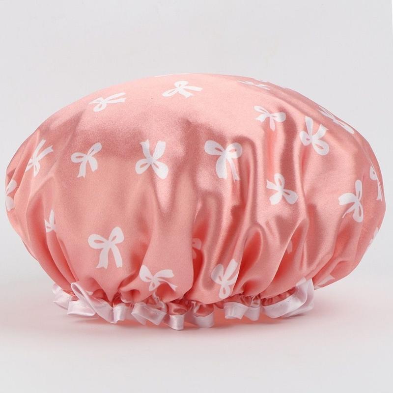 Durable Waterproof Double Layer Shower Cap Printed Elastic Bath Hat 1 Piece for Home Salon Spa Travel Bathroom