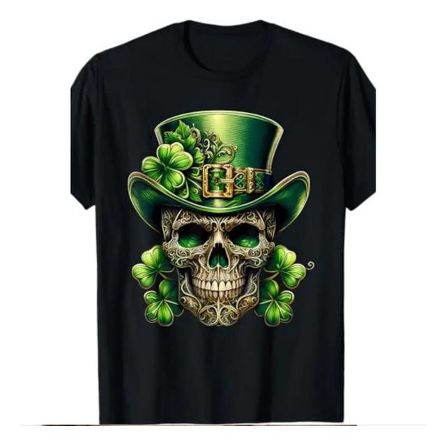 Camiseta Estampada Skull Shamrock Do Dia De Sao Patricio L