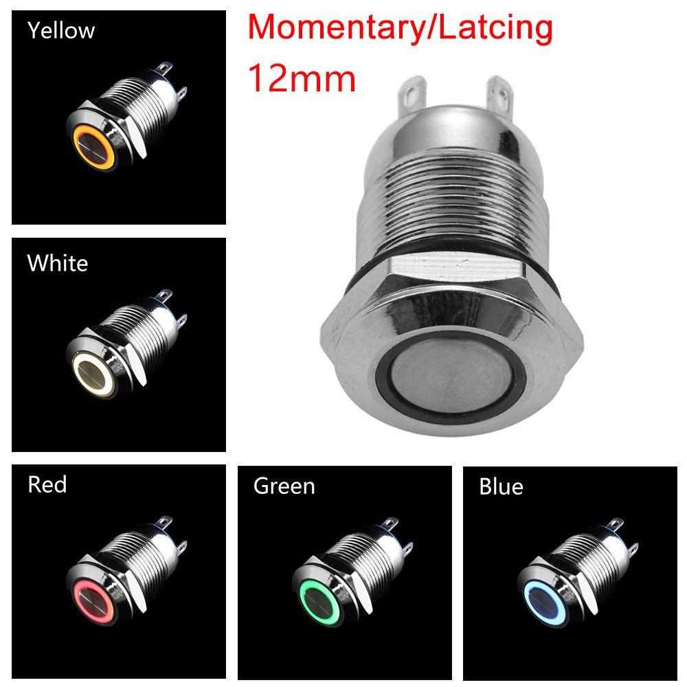 Waterproof 3V 5V 9V 12V 24V 110V 220V Push Metal Button Switch Momentary/Latching 12mm LED