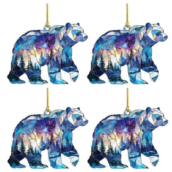 1/2/3/4/5 ks Vánoční akrylová závěsná dekorace ledního medvěda na auto, zrcátko zpětného pohledu, vánoční stromek, 2D plochá vitrážová závěsná ozdoba s medvědem