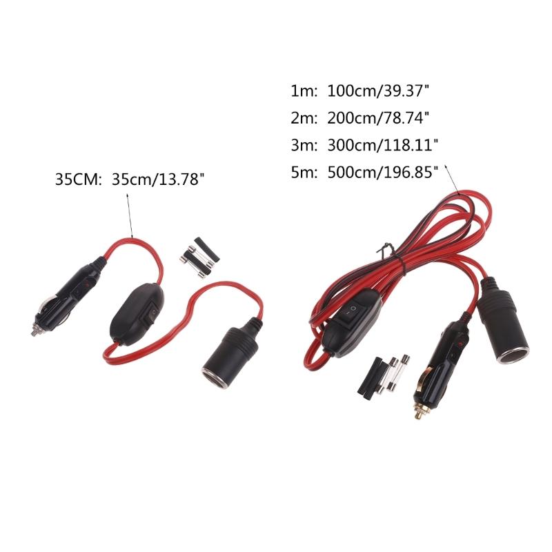 Cigarette Lighter Extension Cord with Switches Male Plug to Female Socket Heavy Duty Extension Cable with LED Lights