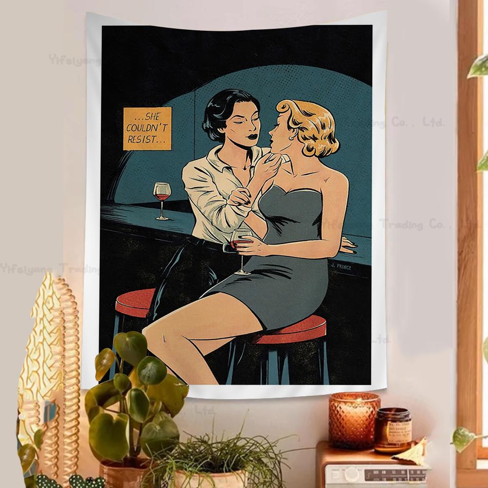 Cartoon Lesbian Kiss Girl Woman Hippie Wall Hanging Tapestries Bohemian Wall Tapestries Mandala INS Home Decor