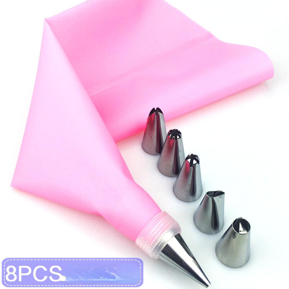 8Pcs Food Grade Stainless Steel Piping Nozzle Set, Multi Flower Cream Piping Bag Converter, Household Baking Artifact
