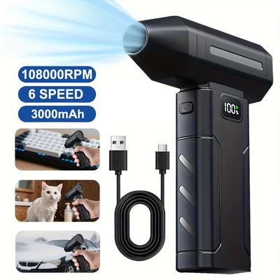 Leistungsstarker Luftgebläse-Fächer 80000 U/min mit Digitalanzeige, Tragbares Handheld-Turbogebläse, 52 m/s Wind, Bürstenloser Jet-Gebläse-Pistolenwerkzeuge zur Autoreinigung