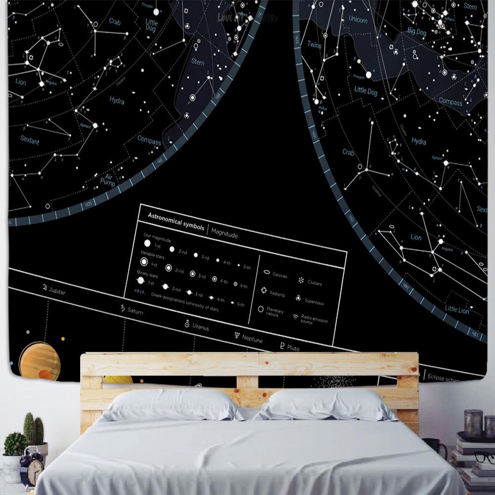 Tapestry Wall Wall Hanging Northern Hemisphere Sky Map Star Constellations Tapestry Black Background Interstellar Sky Wall Decor