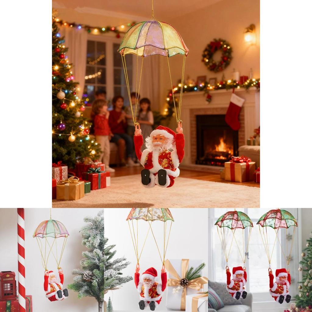 Giocattolo Elettrico Paracadute di Babbo Natale con Musica e Luci per Bambini Decorazione Festiva