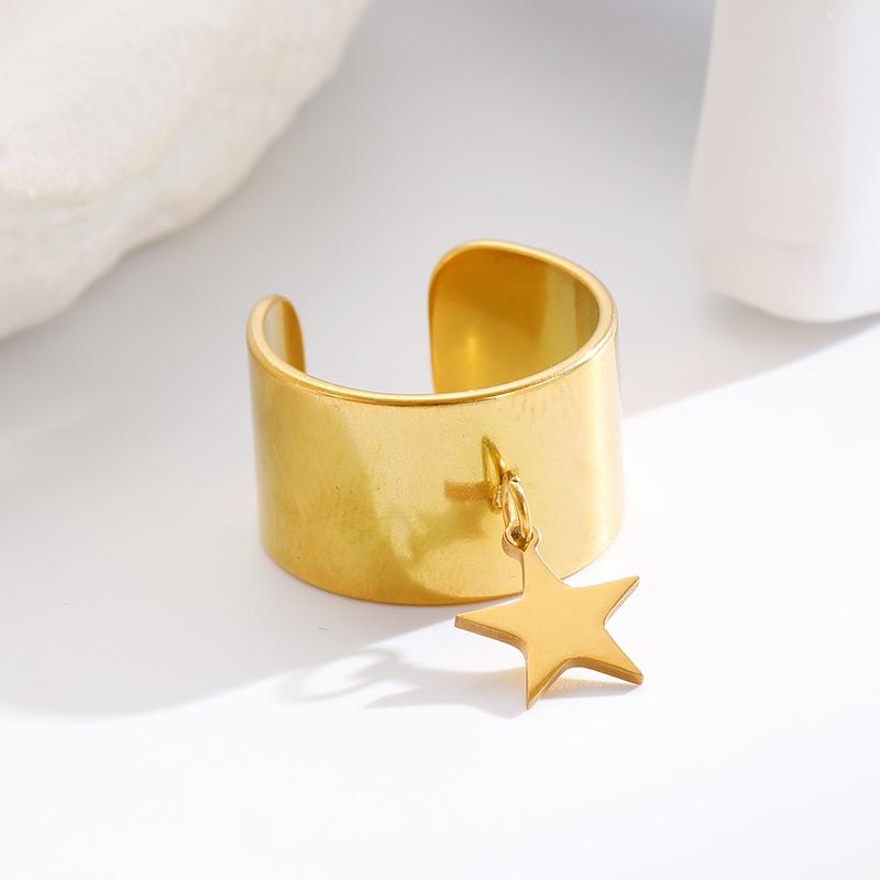 French Retro Stainless Steel Heart-Shaped Hollow Pendant Ring for Women Fashion Metal Five Pointed Star Chic Finger Ring Jewelry