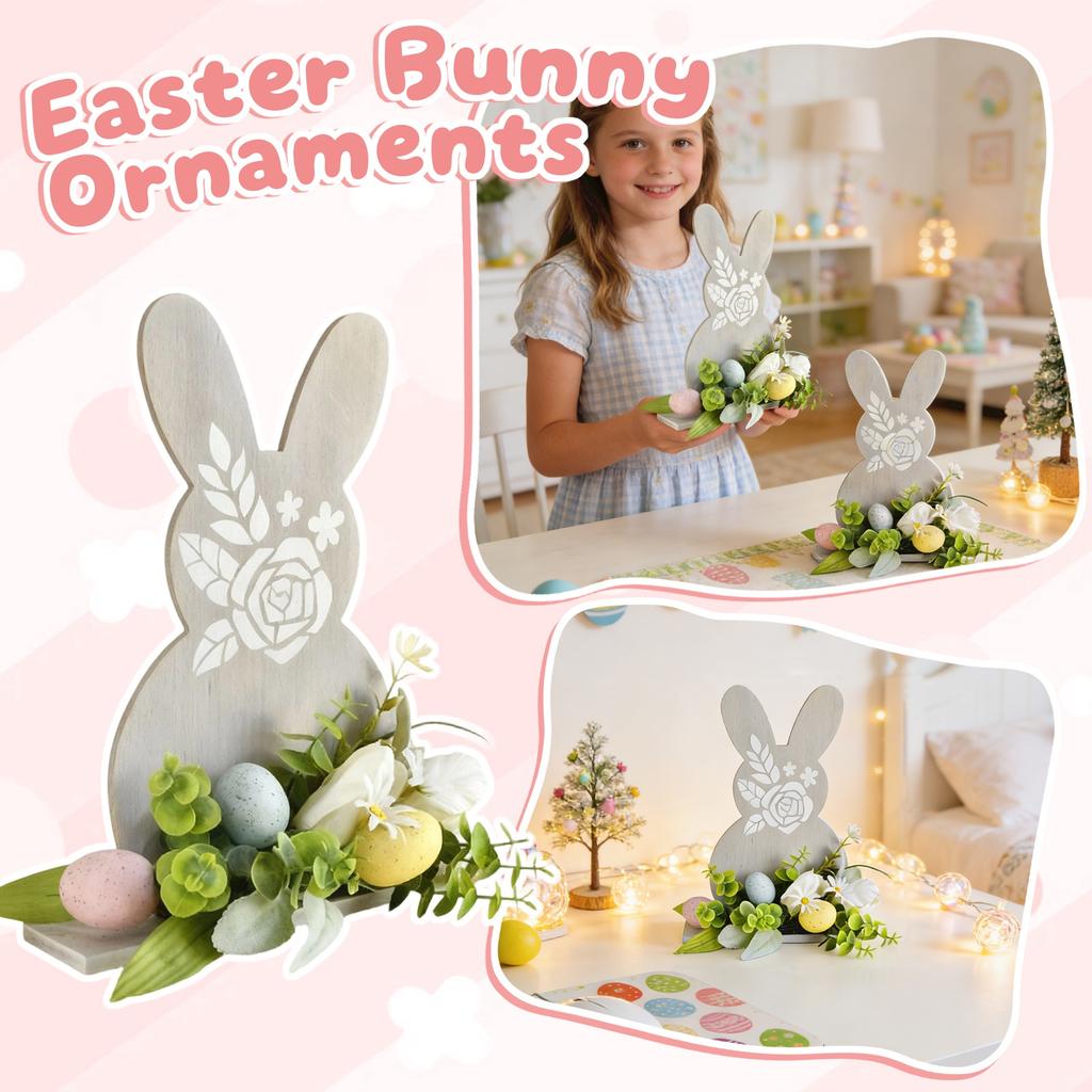 Easter Bunny Wooden Decorative Print Creative Ornament For Holiday Party Decorations