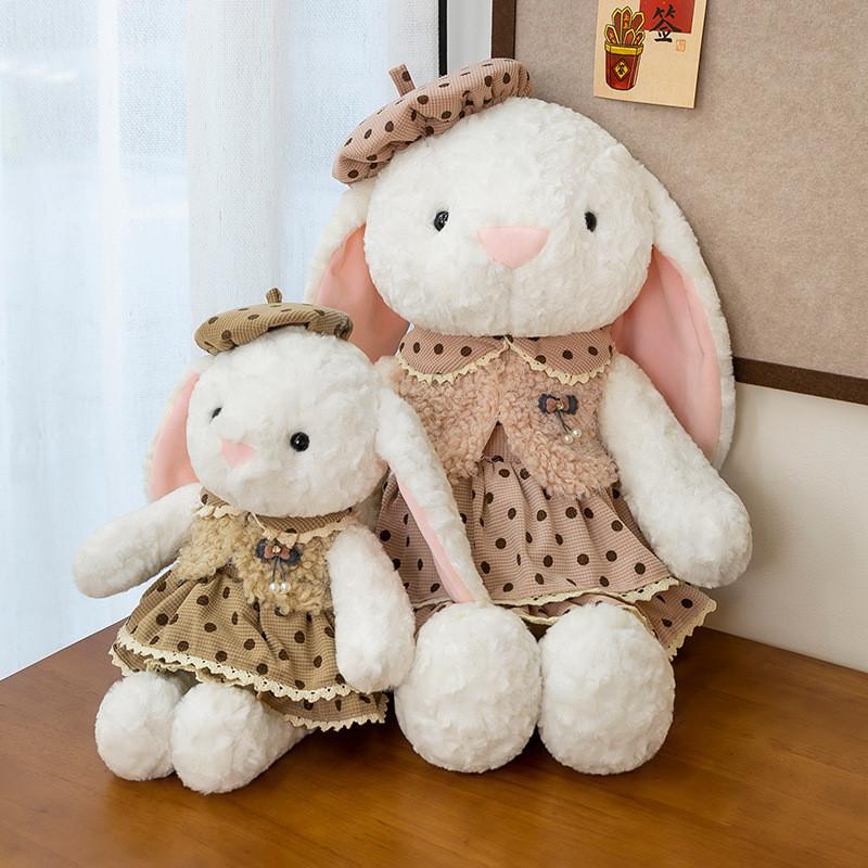 White Rabbit Small Hat Floral Skirt Animal Stuffed Plush Doll Gift Pillow
