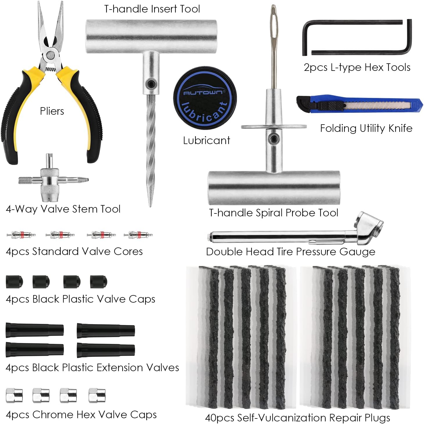 Tire Repair Kit - 68pcs Heavy Duty Tire Plug Kit, Universal Tire Repair Tools to Fix Punctures and Plug Flats Patch Kit for car Motorcycle, Truck,