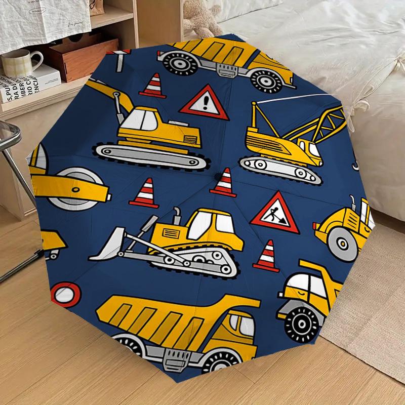 1PC Construction Vehicles Umbrella-8-Rib Reinforced, Automatic Open, Lightweight & Durable, Cute Fashion Accessory for Outdoor-T338