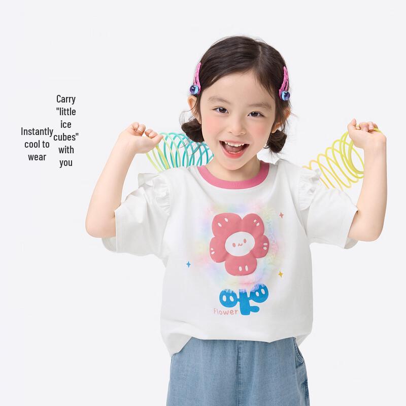 Mädchen 10A Antibakterielles Kühlendes 3D-Blumen-T-Shirt