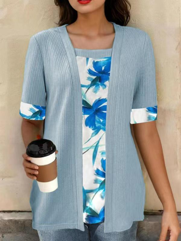 Summer 2024 European American Printed Two-piece Short-sleeved T-shirt for Women