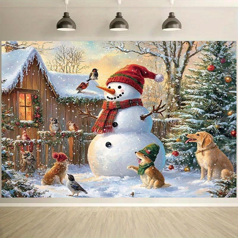 1 Winter Miracle Background with Snowman  Dog  Bird  and Christmas Scene  No Electricity Required