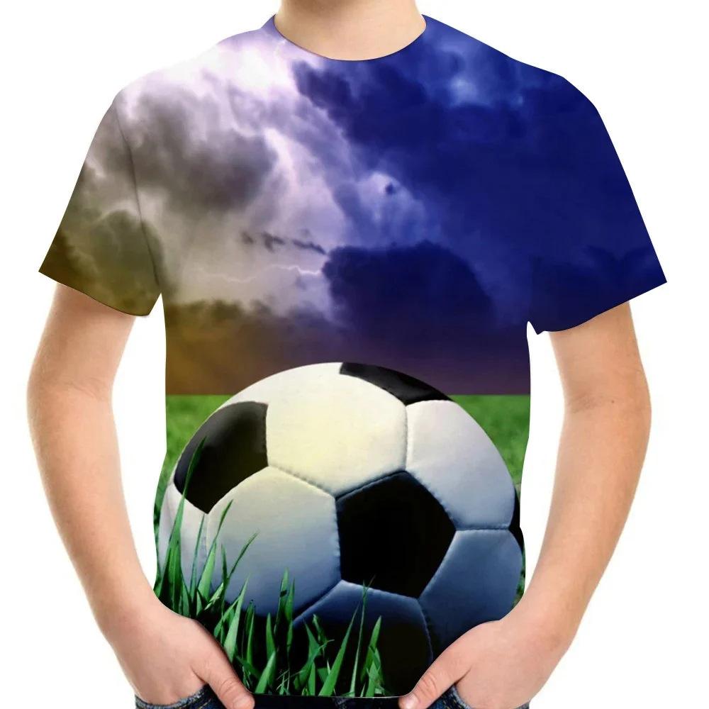 Boys T-shirt 3D printed football pattern Fashionable and trendy printed short sleeves Round neck casual top