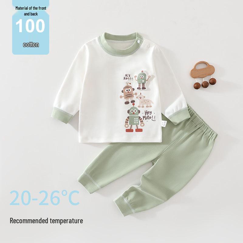 Autumn Baby Long-Sleeve Top & Pants Set: Pure Cotton Children's Pajamas with Belly Protection