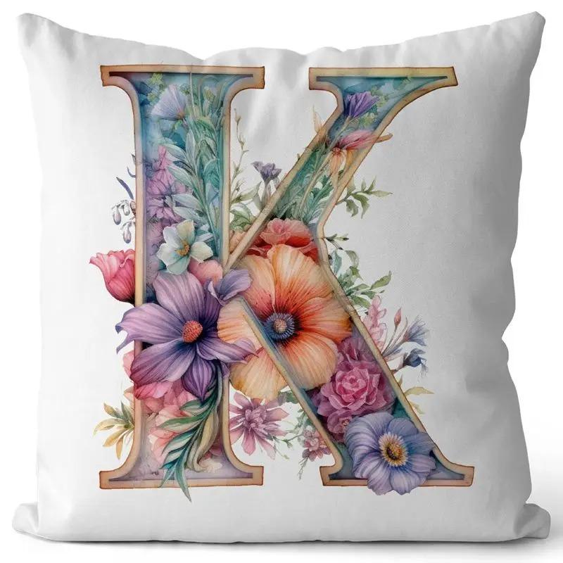 English Letter Flower Print Sofa Cushion Cover Suitable For Home Living Room Decoration Hotel Hospital Dormitory Pillow